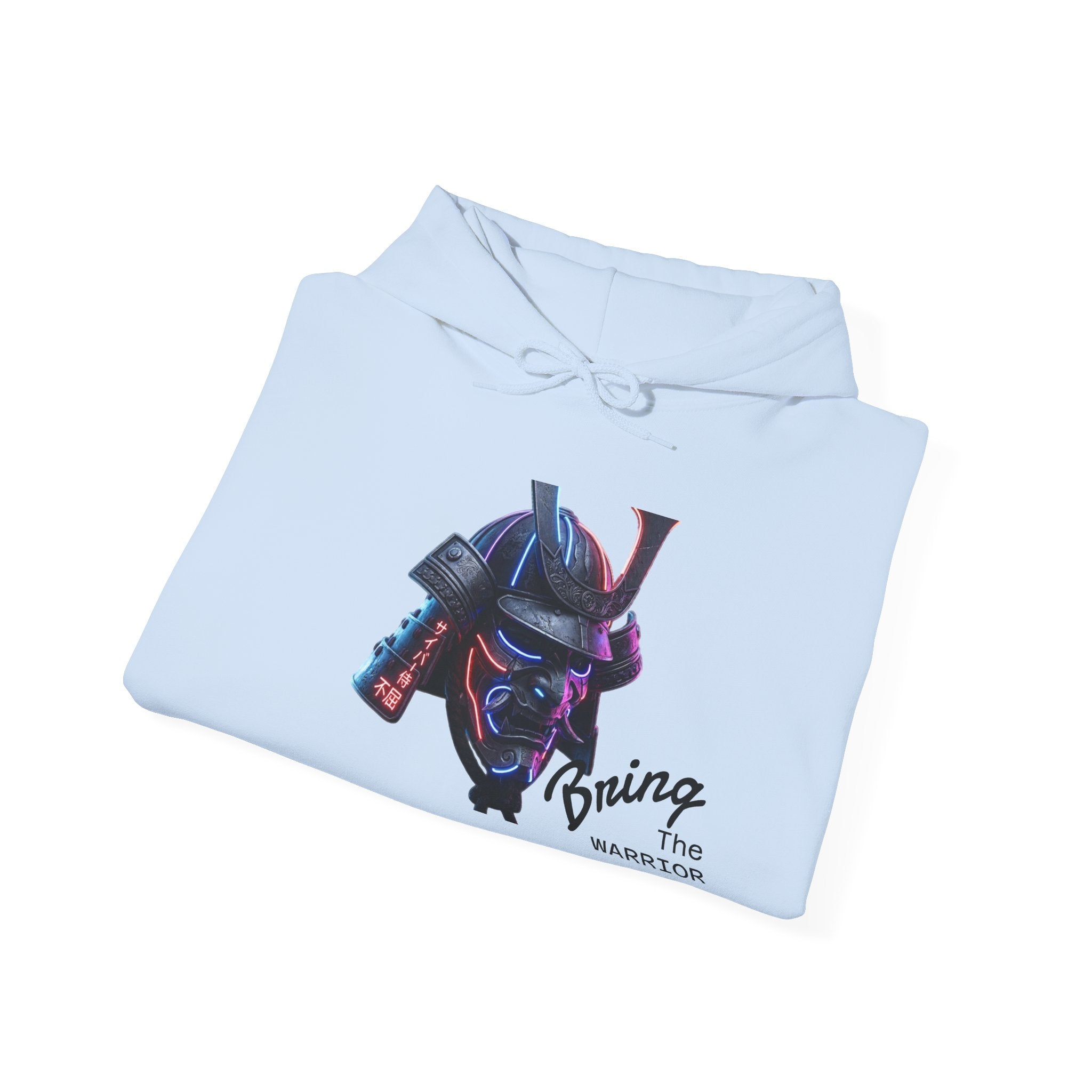 Samurai Mask Hoodie - Neon Ronin 'Bring the Warrior' Graphic Sweatshirt