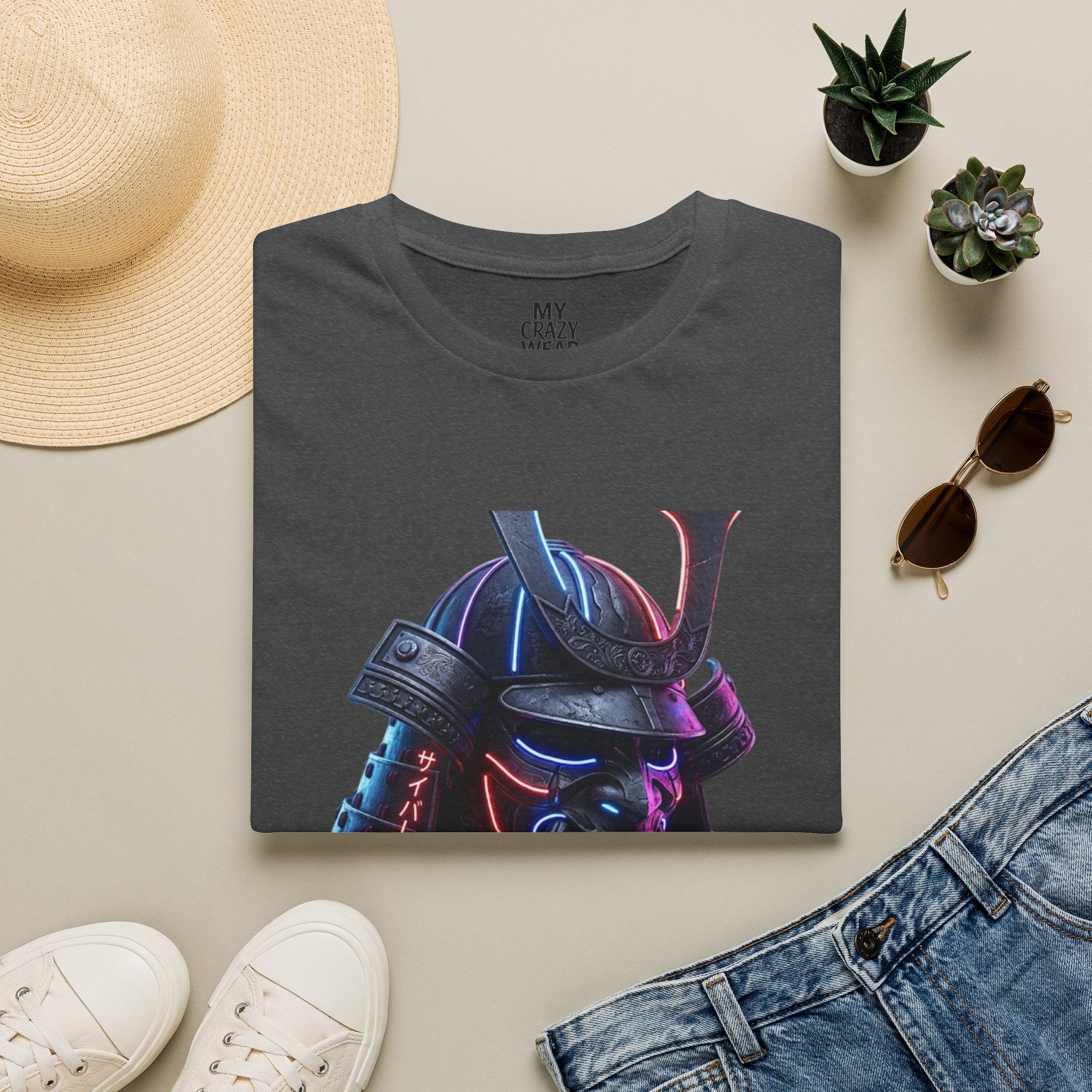 Neon Samurai T-Shirt — 'Brave Warrior' Graphic Tee