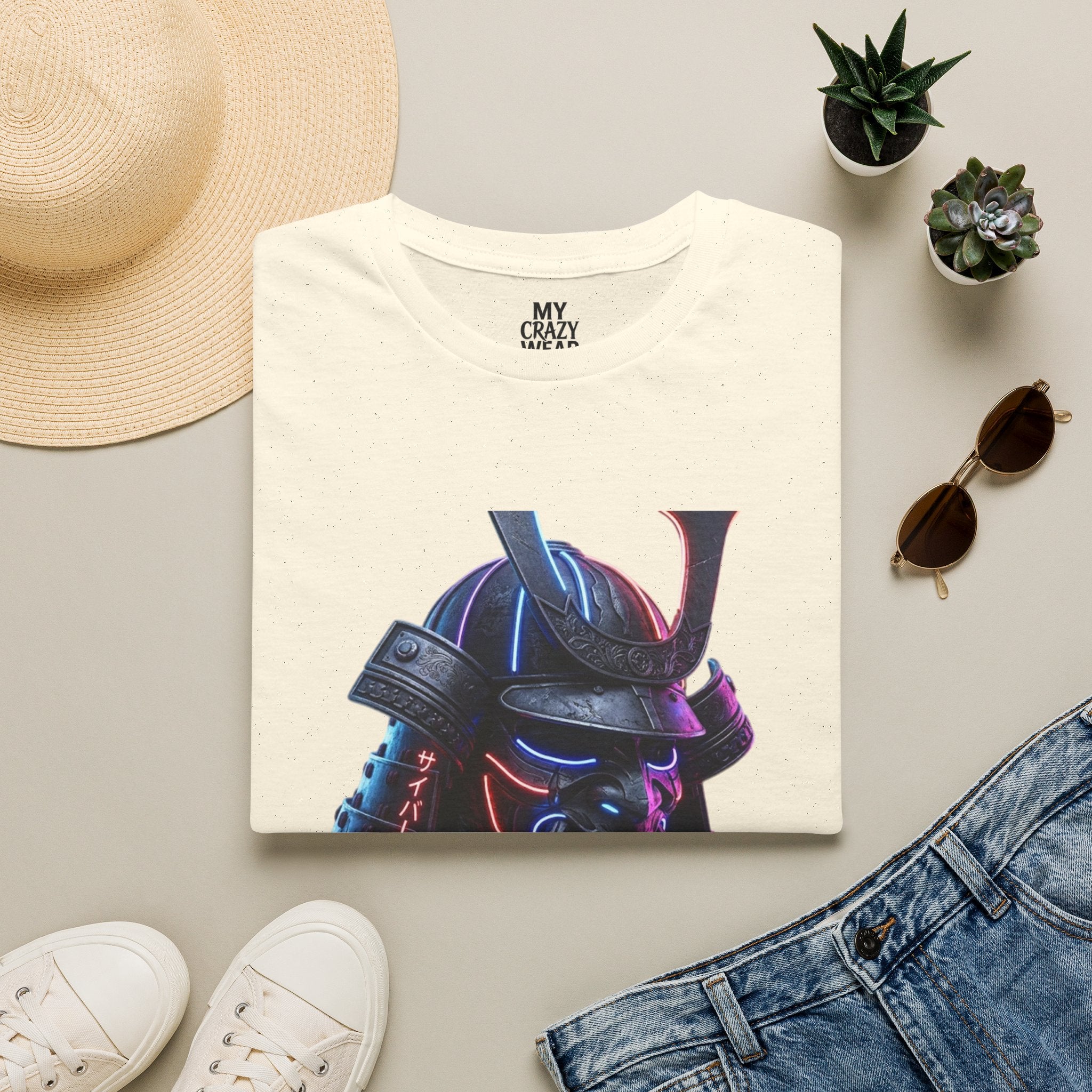 Neon Samurai T-Shirt — 'Brave Warrior' Graphic Tee