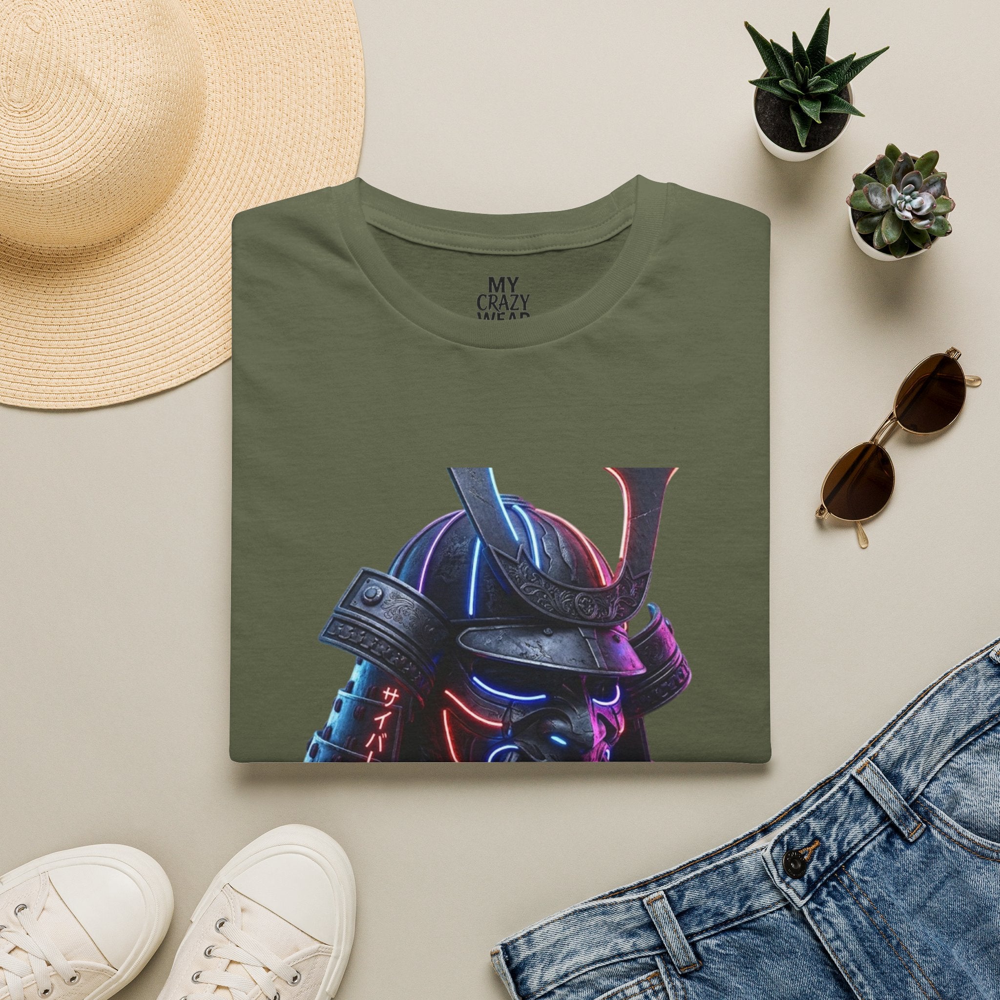 Neon Samurai T-Shirt — 'Brave Warrior' Graphic Tee