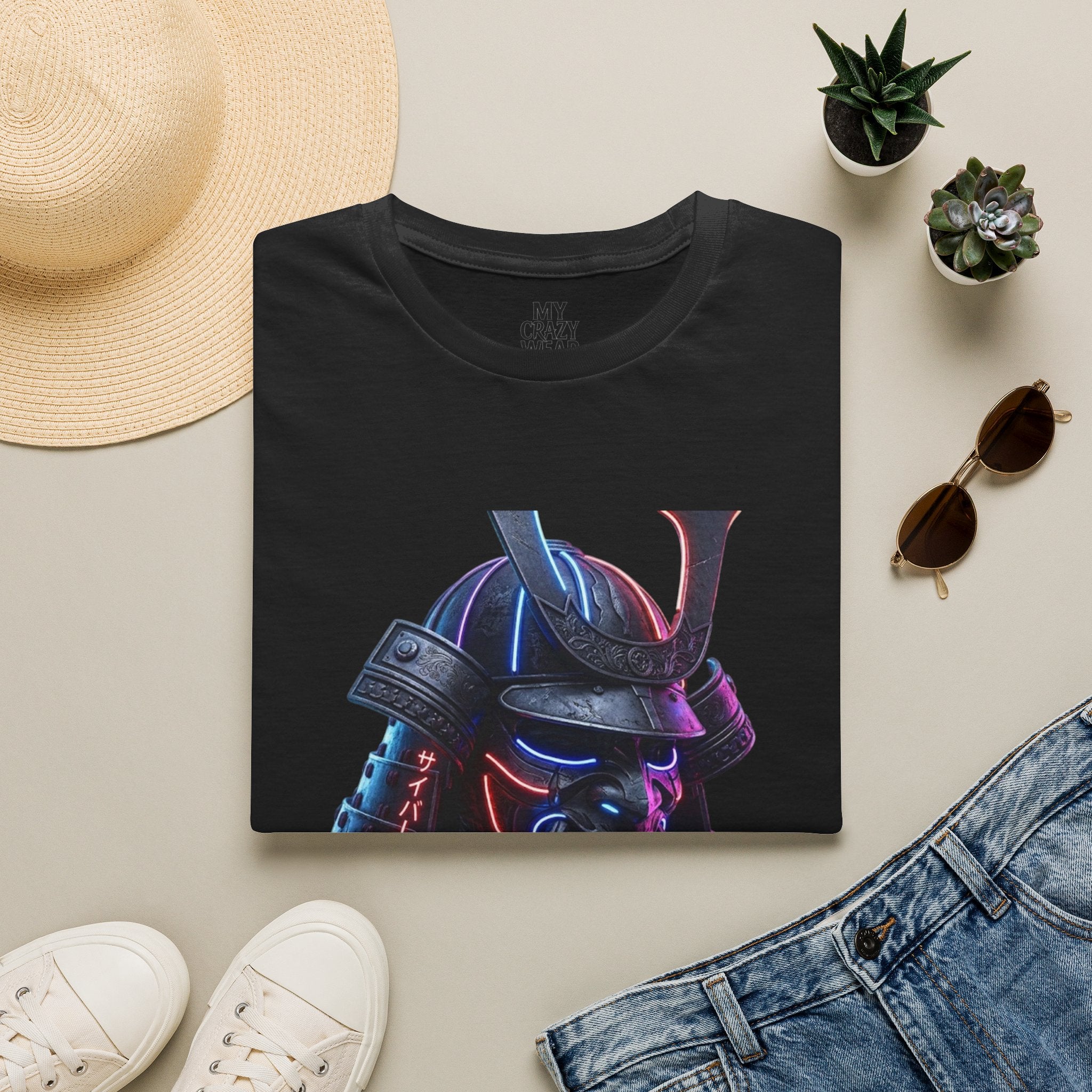 Neon Samurai T-Shirt — 'Brave Warrior' Graphic Tee