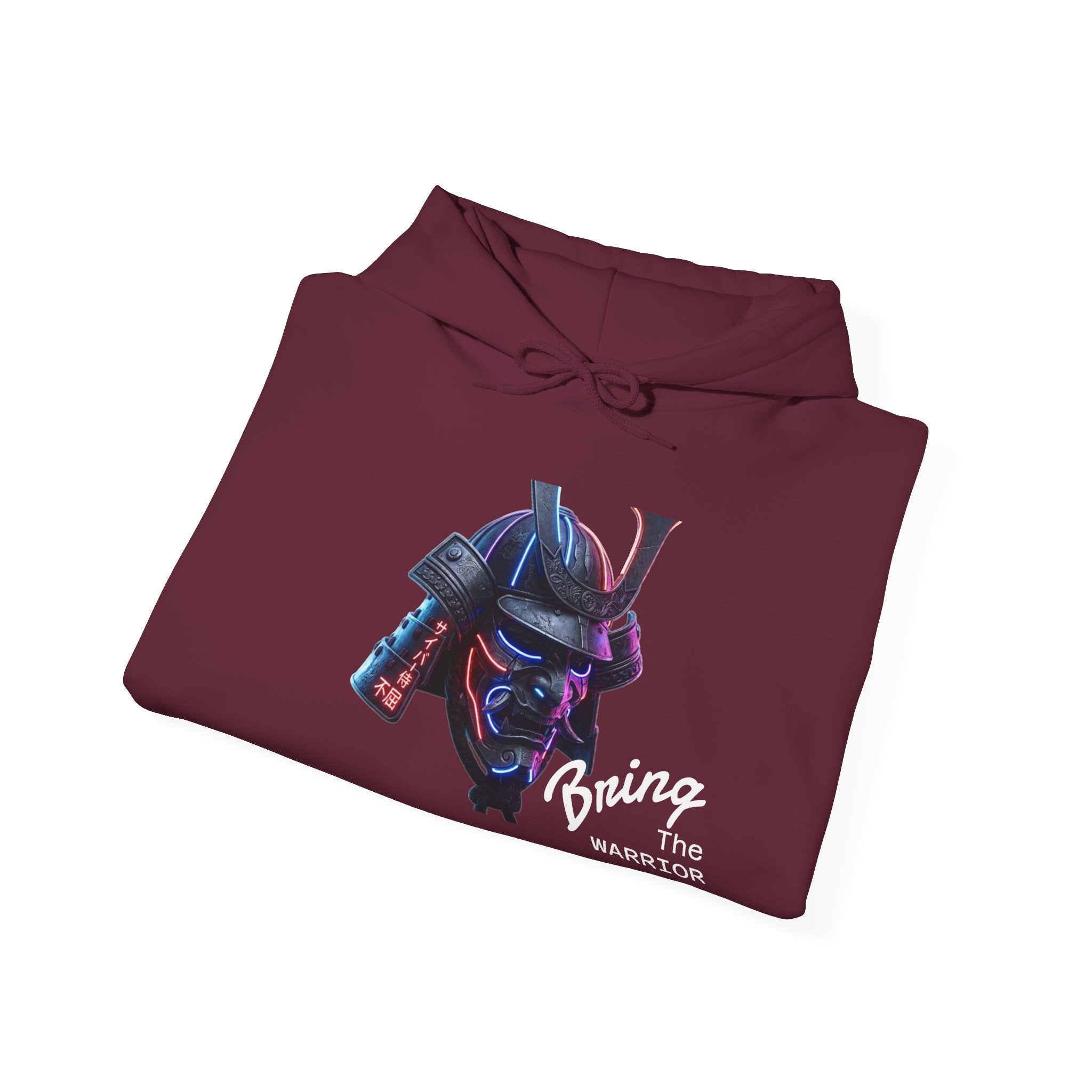 Samurai Mask Hoodie - Neon Ronin 'Bring the Warrior' Graphic Sweatshirt