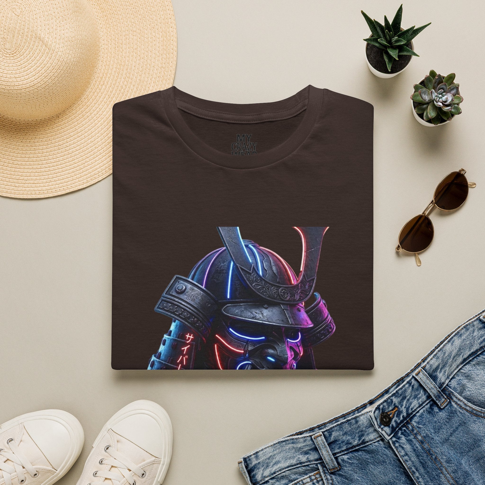Neon Samurai T-Shirt — 'Brave Warrior' Graphic Tee
