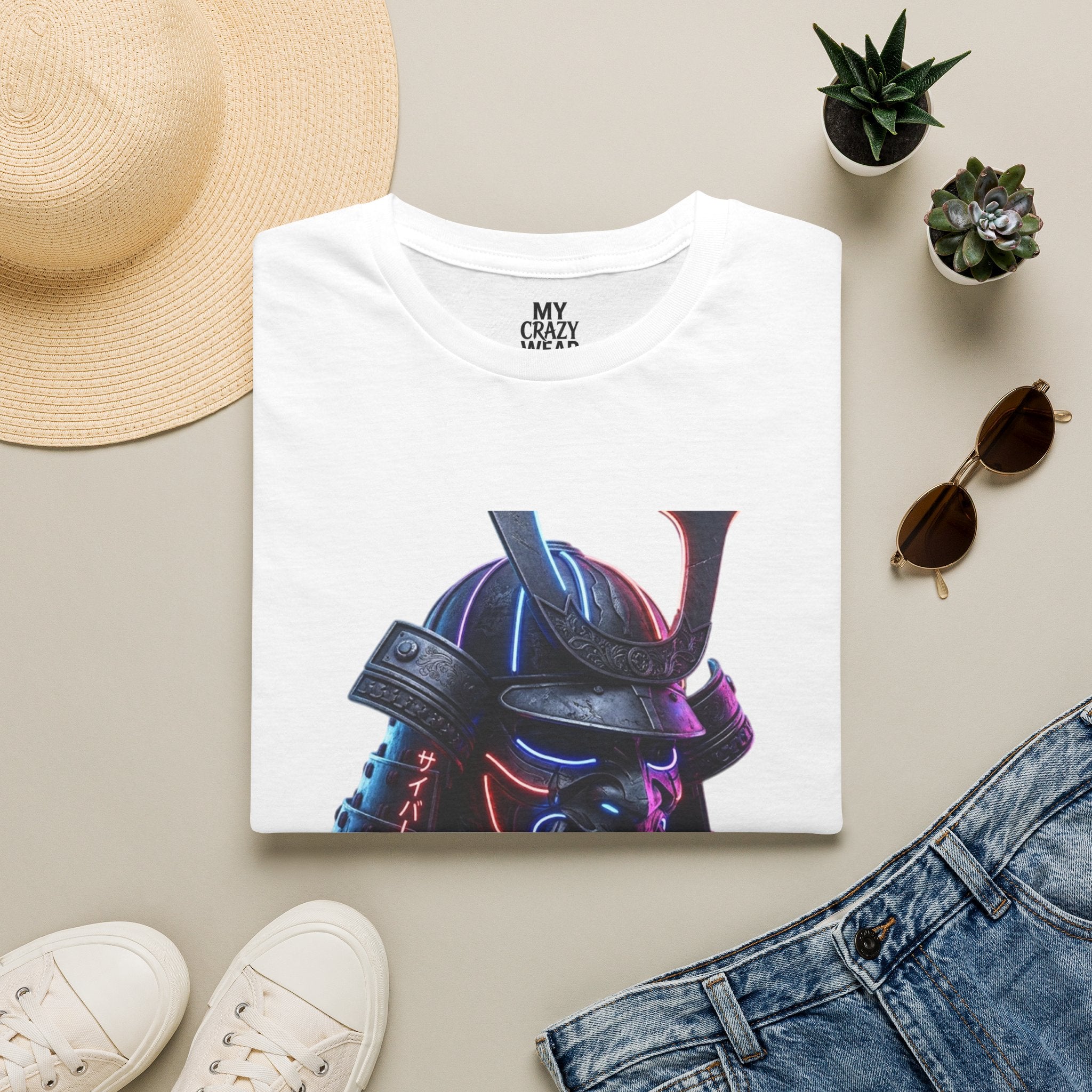 Neon Samurai T-Shirt — 'Brave Warrior' Graphic Tee