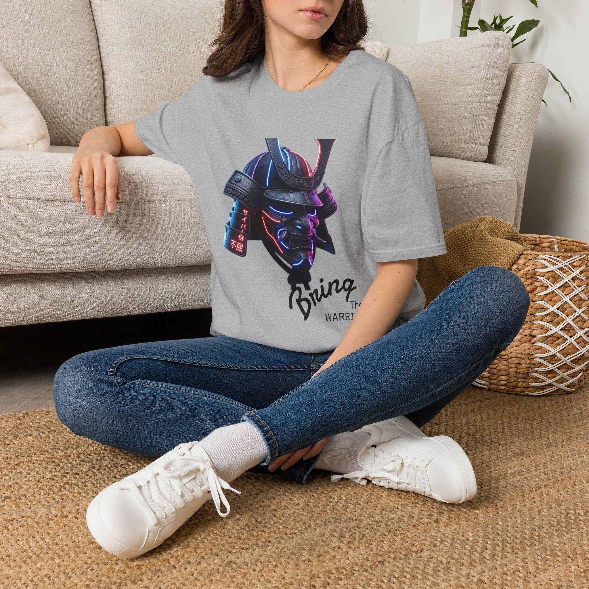 Neon Samurai T-Shirt — 'Brave Warrior' Graphic Tee