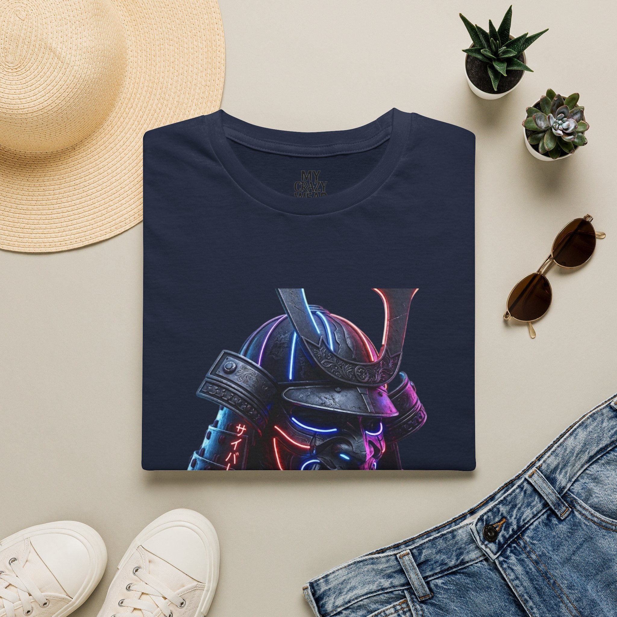 Neon Samurai T-Shirt — 'Brave Warrior' Graphic Tee