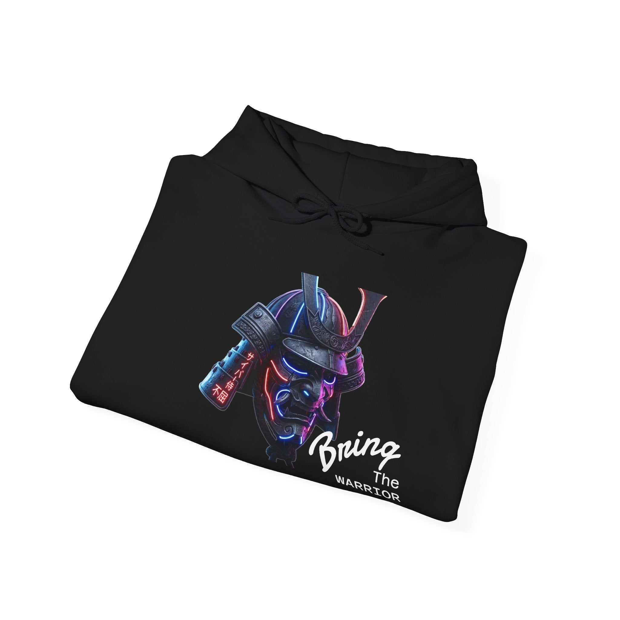 Samurai Mask Hoodie - Neon Ronin 'Bring the Warrior' Graphic Sweatshirt