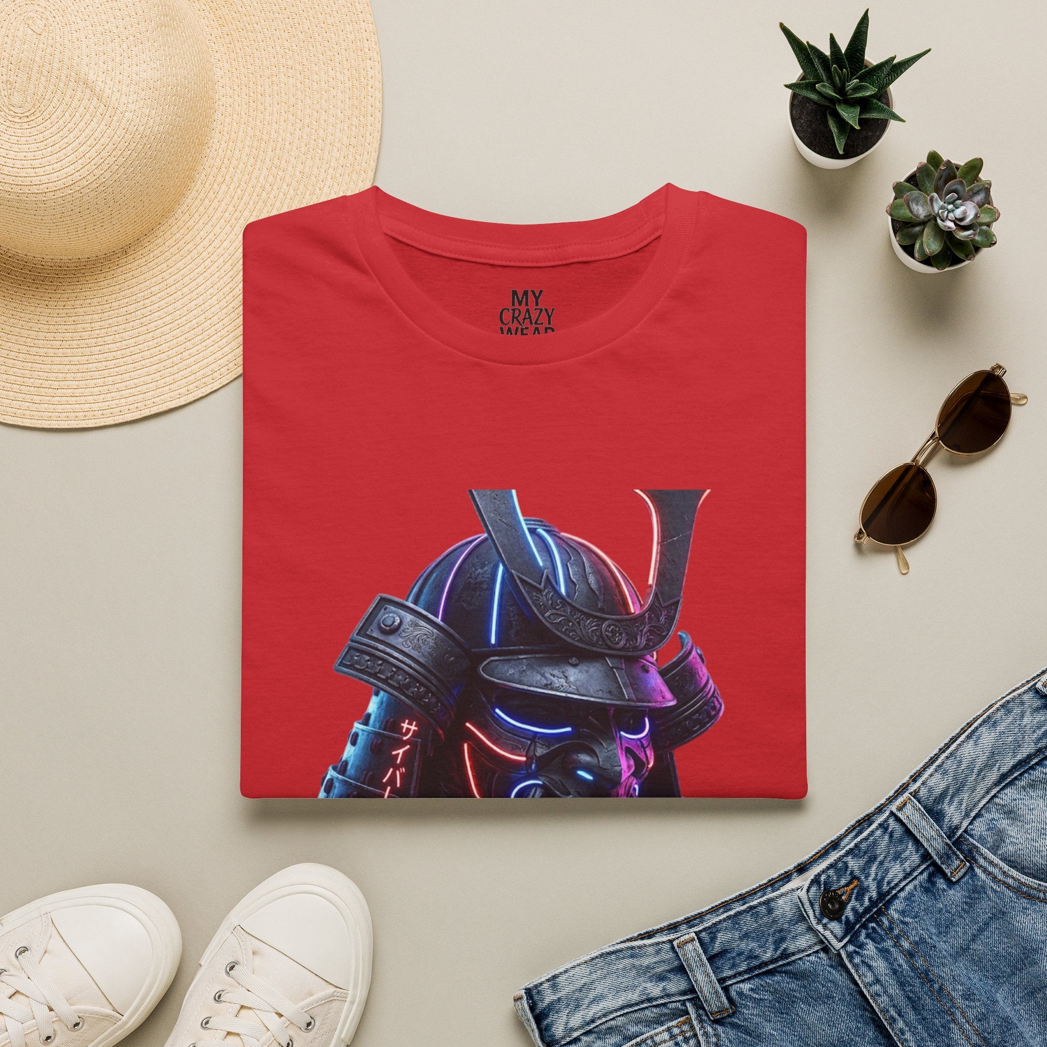 Neon Samurai T-Shirt — 'Brave Warrior' Graphic Tee
