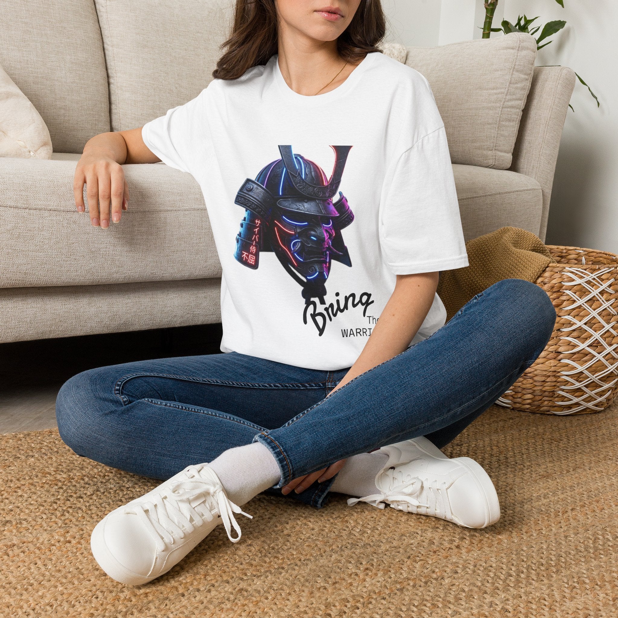 Neon Samurai T-Shirt — 'Brave Warrior' Graphic Tee