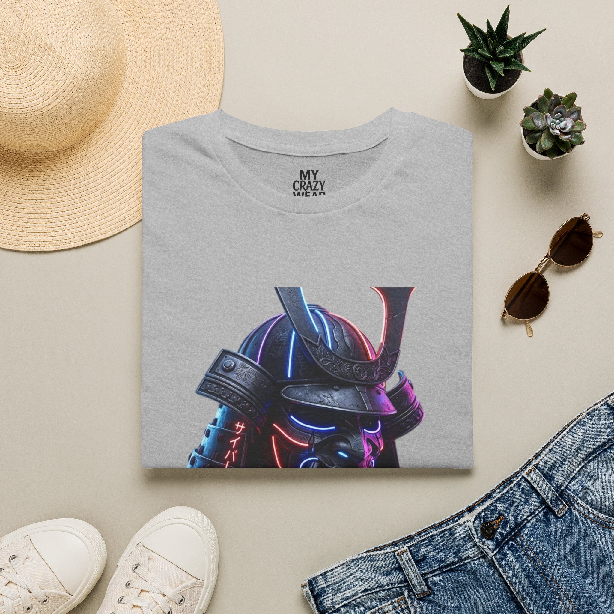 Neon Samurai T-Shirt — 'Brave Warrior' Graphic Tee